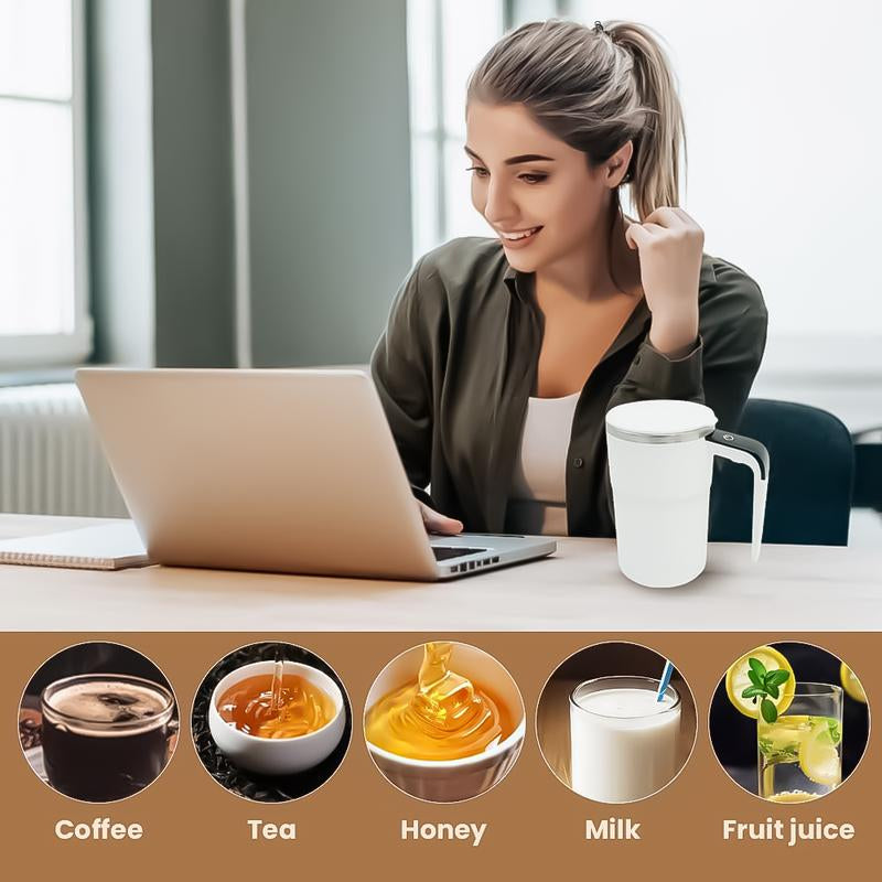 Automatic Magnetic Stirring Coffee Mug, Self Mixing Cup with Lid for Milk, Cocoa and Other Beverages - Stainless Steel