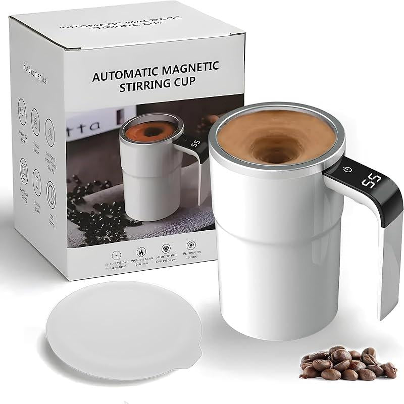 Automatic Magnetic Stirring Coffee Mug, Self Mixing Cup with Lid for Milk, Cocoa and Other Beverages - Stainless Steel