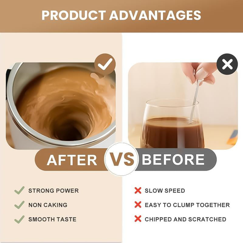 Automatic Magnetic Stirring Coffee Mug, Self Mixing Cup with Lid for Milk, Cocoa and Other Beverages - Stainless Steel