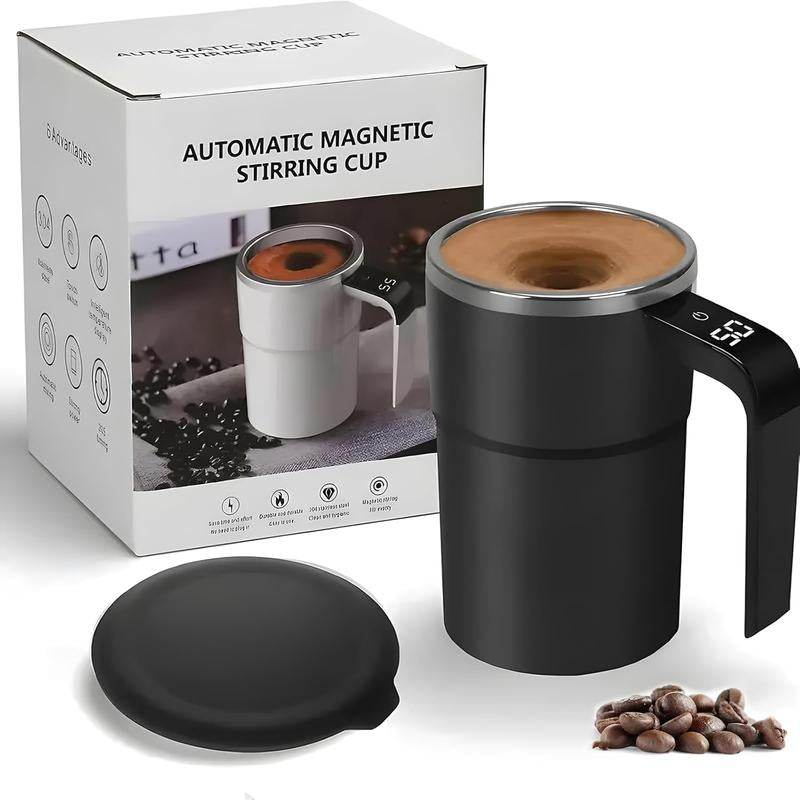 Automatic Magnetic Stirring Coffee Mug, Self Mixing Cup with Lid for Milk, Cocoa and Other Beverages - Stainless Steel