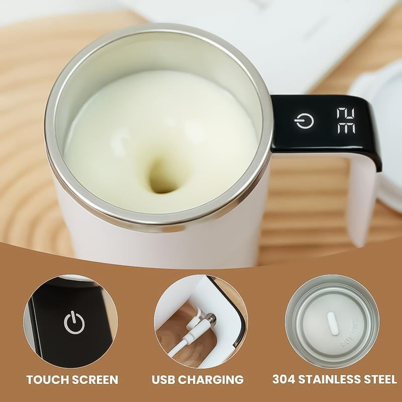 Automatic Magnetic Stirring Coffee Mug, Self Mixing Cup with Lid for Milk, Cocoa and Other Beverages - Stainless Steel