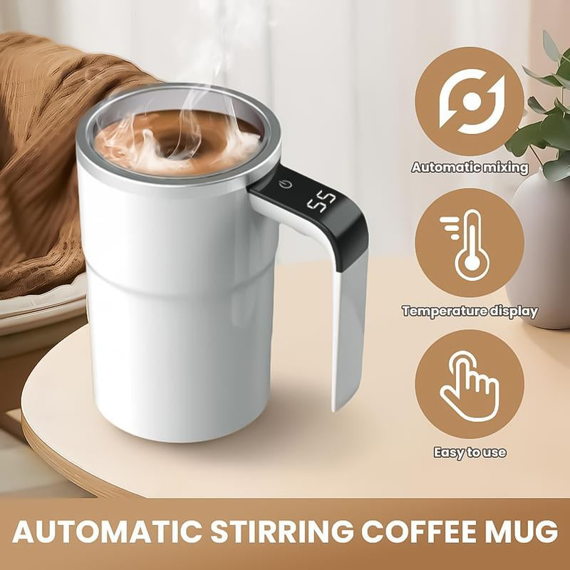 Automatic Magnetic Stirring Coffee Mug, Self Mixing Cup with Lid for Milk, Cocoa and Other Beverages - Stainless Steel