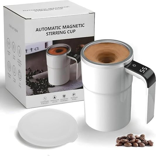 Automatic Magnetic Stirring Coffee Mug, Self Mixing Cup with Lid for Milk, Cocoa and Other Beverages - Stainless Steel