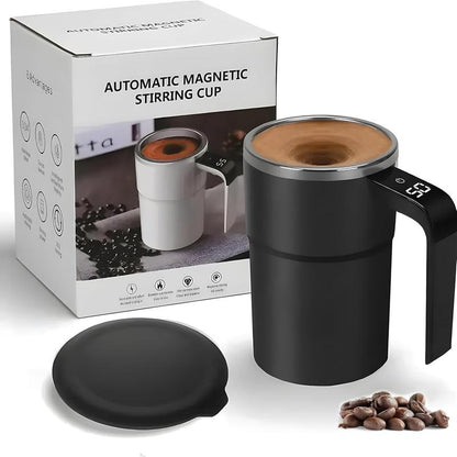 Automatic Magnetic Stirring Coffee Mug, Self Mixing Cup with Lid for Milk, Cocoa and Other Beverages - Stainless Steel