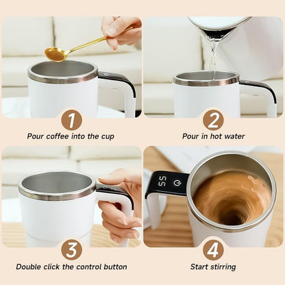 Automatic Magnetic Stirring Coffee Mug, Self Mixing Cup with Lid for Milk, Cocoa and Other Beverages - Stainless Steel